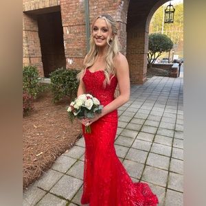 Beautiful, red strapless Sherri Hill dress. Perfect for dance or formal!!